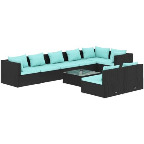 Salon de jardin 9 pcs Contemporain, Ensemble repas de jardin, avec coussins Noir Résine tressée OIB1326E