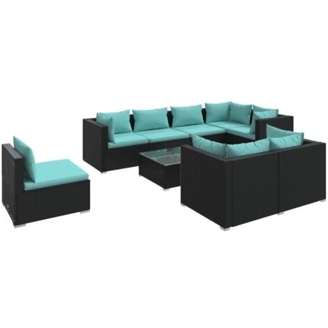Salon de jardin 9 pcs Contemporain, Ensemble repas de jardin, avec coussins Résine tressée Noir OIB4193E