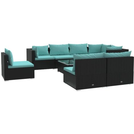 Salon de jardin 9 pcs Contemporain, Ensemble repas de jardin, avec coussins Résine tressée Noir OIB6872E