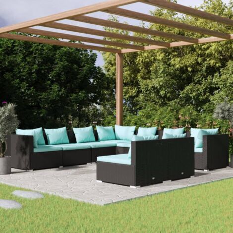 Salon de jardin 9 pcs - Mobilier de jardin - Ensemble repas de jardin avec coussins Noir Résine tressée vidaXL