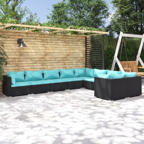 Salon de jardin 9 pcs - Mobilier de jardin - Ensemble repas de jardin avec coussins Résine tressée Noir vidaXL