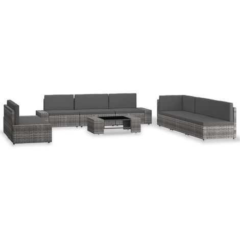 Salon de jardin 9 pcs - Mobilier de jardin - Ensemble repas de jardin Résine tressée Gris vidaXL
