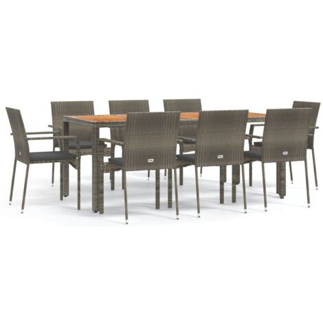 Salon de jardin 9 pcs - Mobilier de jardin - Ensemble Table à manger + 8 chaises avec coussins Gris Chic-805477