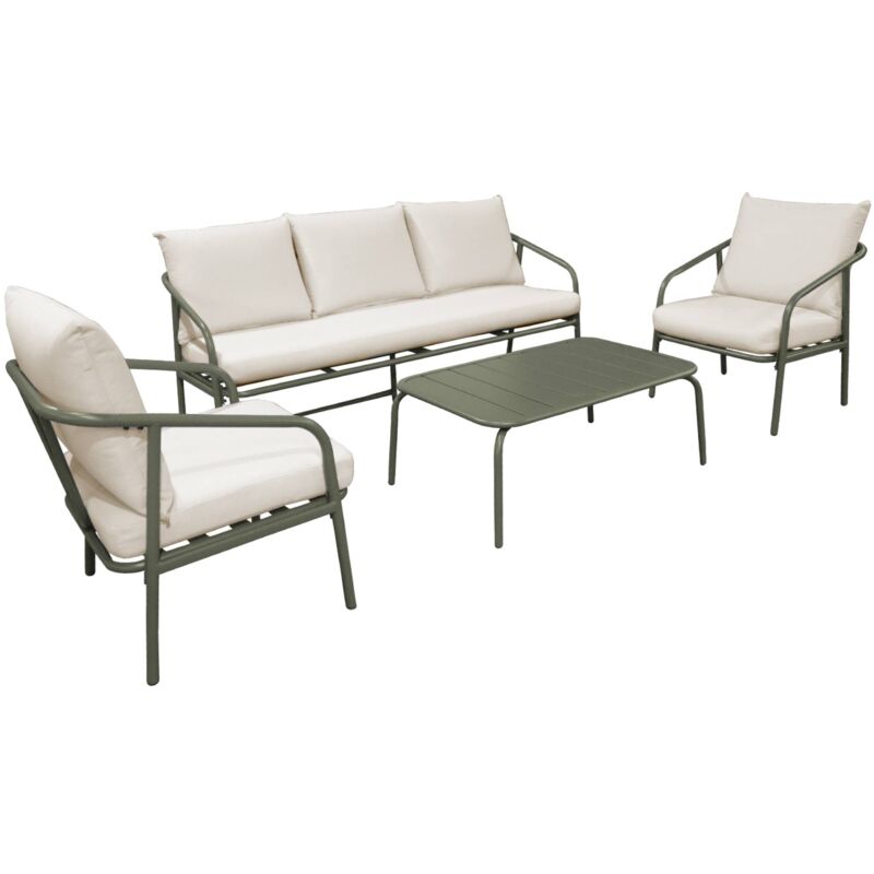 Salon de jardin messina en acier. 5 places Kaki / Beige