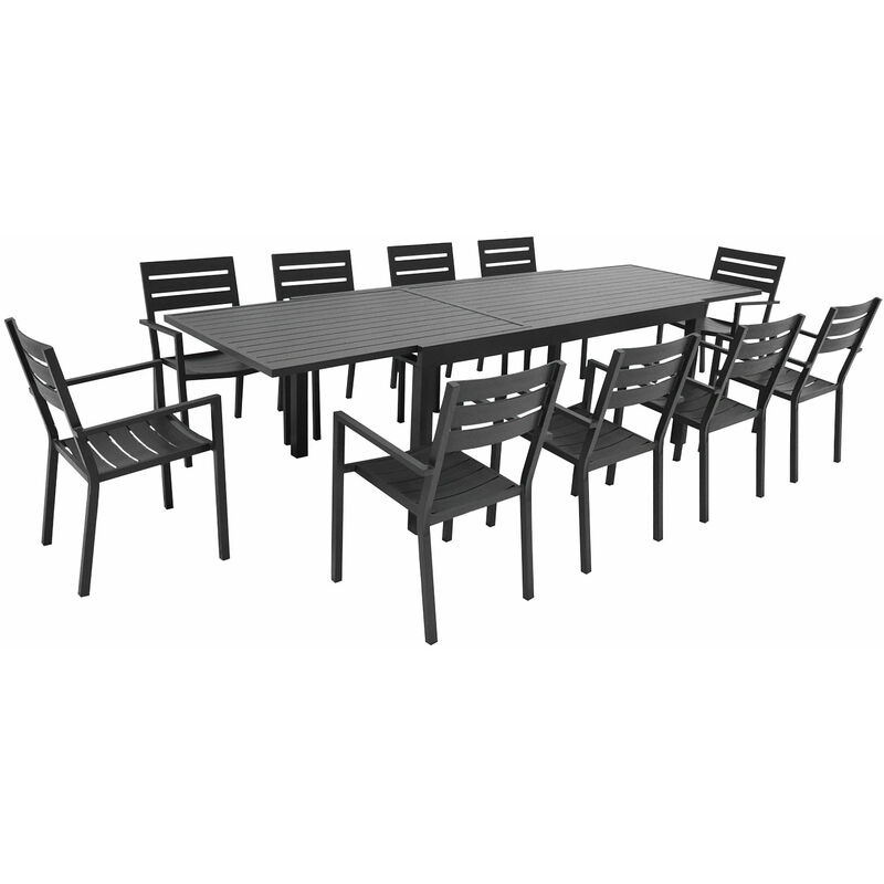 Salon de jardin extensible 10 places de 180/300cm aluminium anthracite venezia - Happy Garden