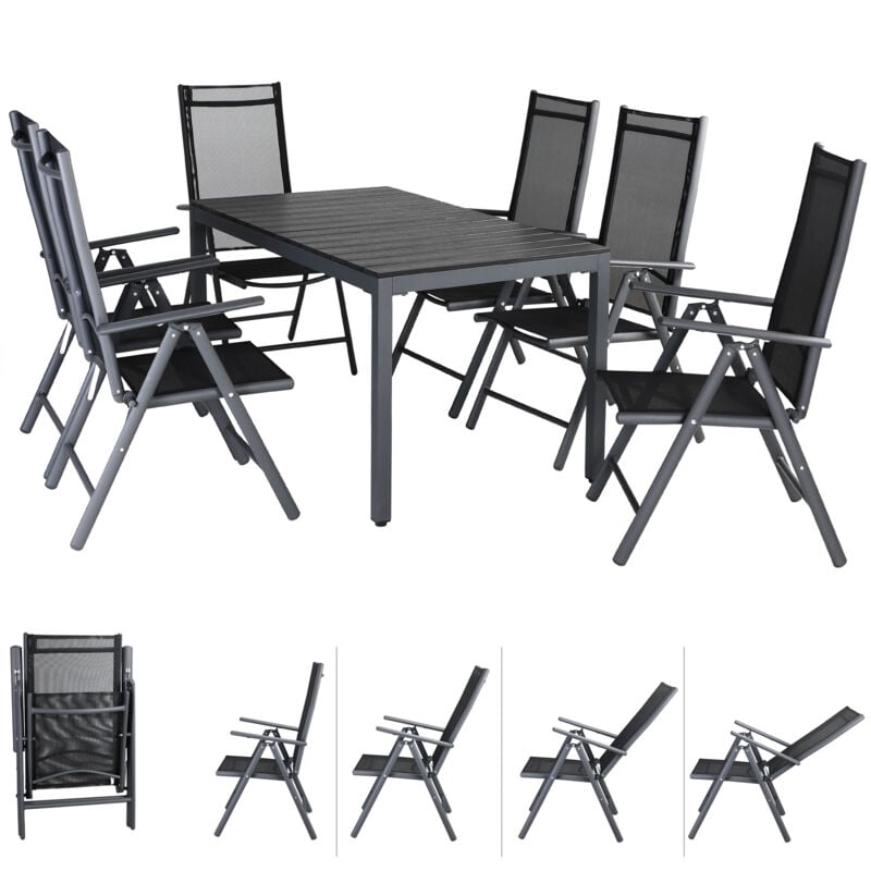 Salon de jardin aluminium anthracite Bern 1 table bois composite 6 chaises