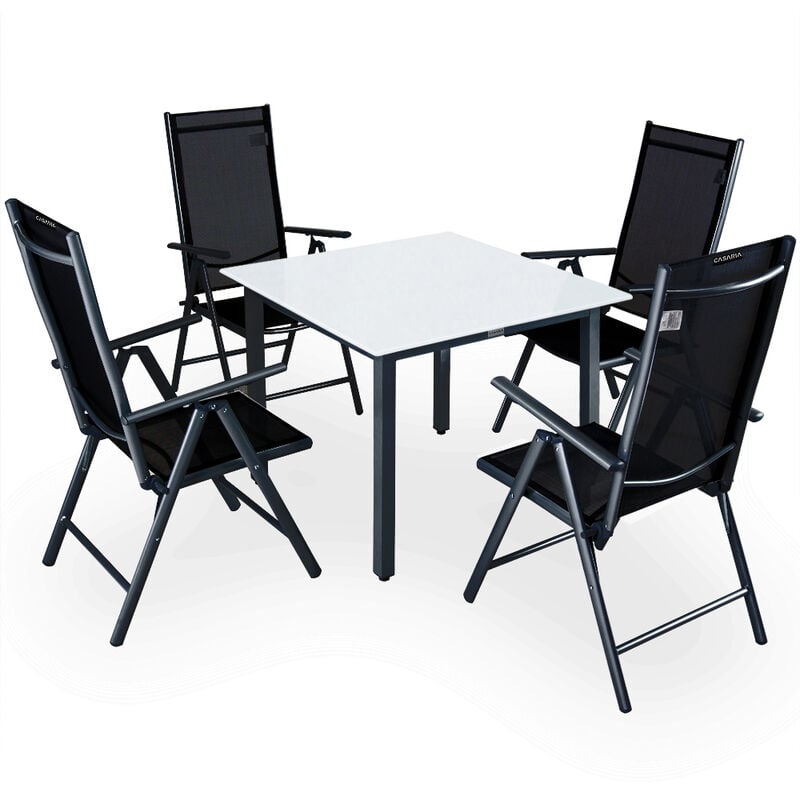 Casaria - Salon de jardin aluminium »Bern« 1 table 4 chaises pliantes différentes couleurs plateau de table en verre dépoli dossier réglable 8