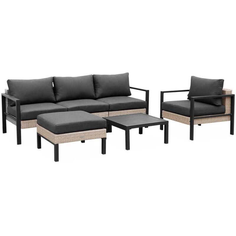 Salon de jardin velletri. aluminium. résine tressée. 5 places Anthracite / Gris foncé