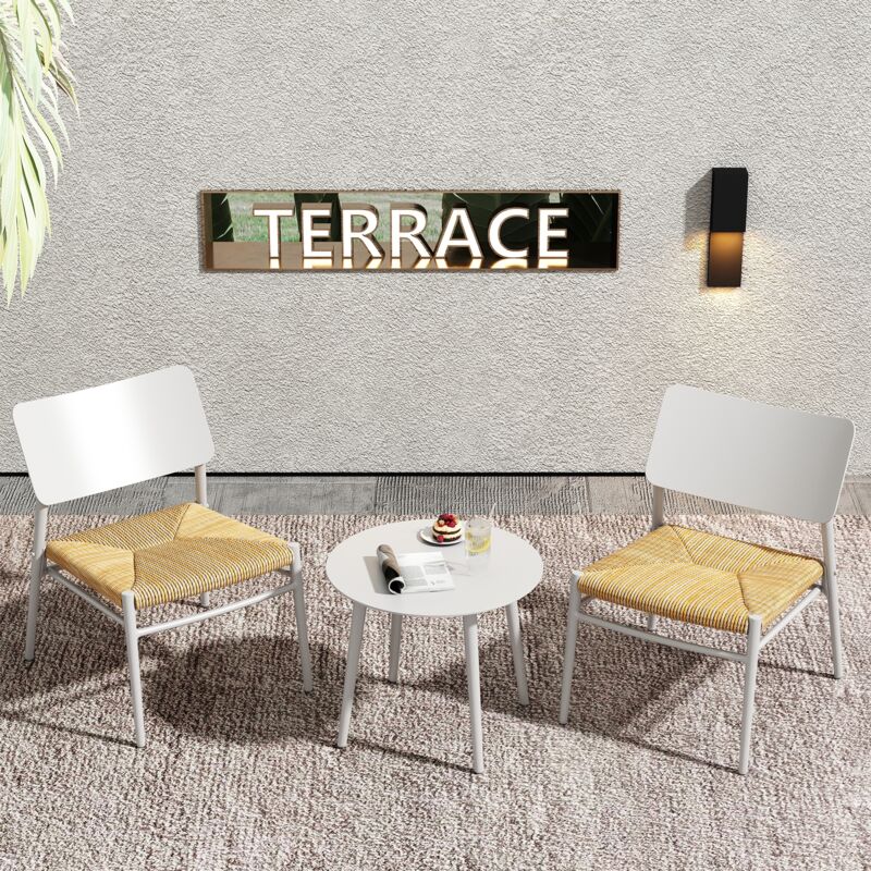 Salon de jardin, avce 2 places - Avec 1 table et 2 chaises, rotin pe, adapté aux cours, jardins et balcons - Beige