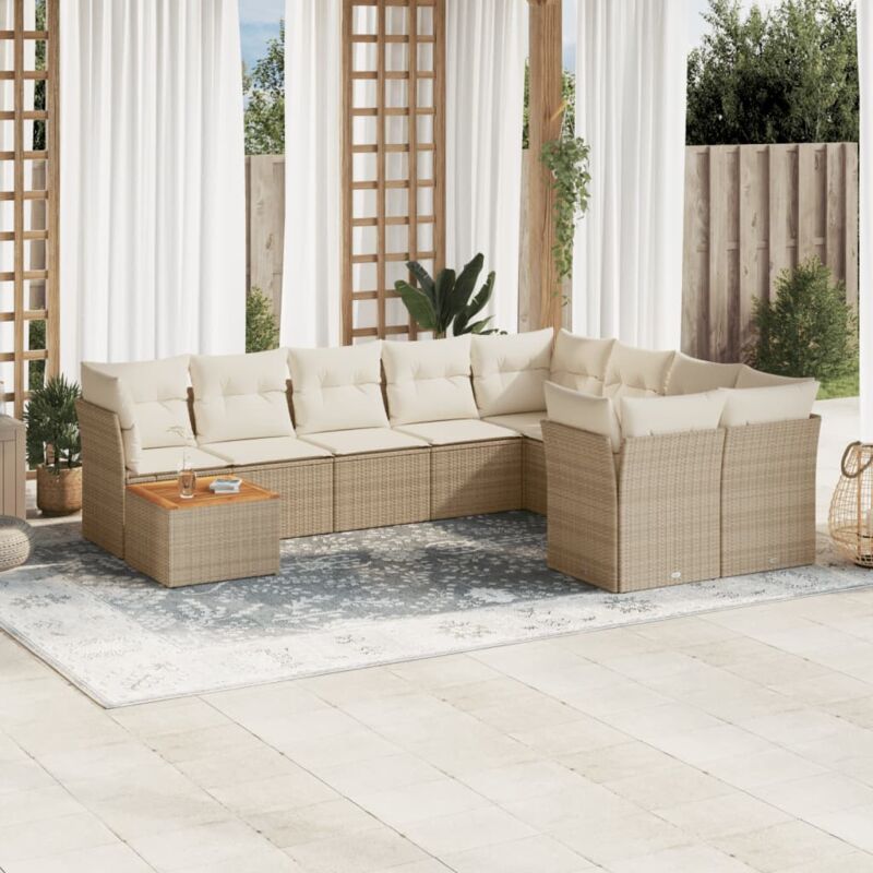 Vidaxl - Salon de jardin avec coussins 10 pcs beige résine tressée