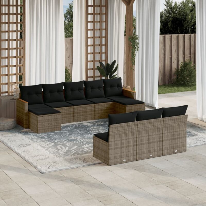 Vidaxl - Salon de jardin avec coussins 10 pcs gris résine tressée