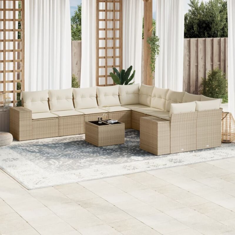 Vidaxl - Salon de jardin 11 pcs avec coussins beige résine tressée