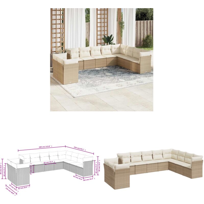 Salon de jardin avec coussins 10 pcs beige résine tressée - Canapé De Jardin - Salon De Jardin - Mobilier Extérieur - Résine Tressée - Poly Rotin