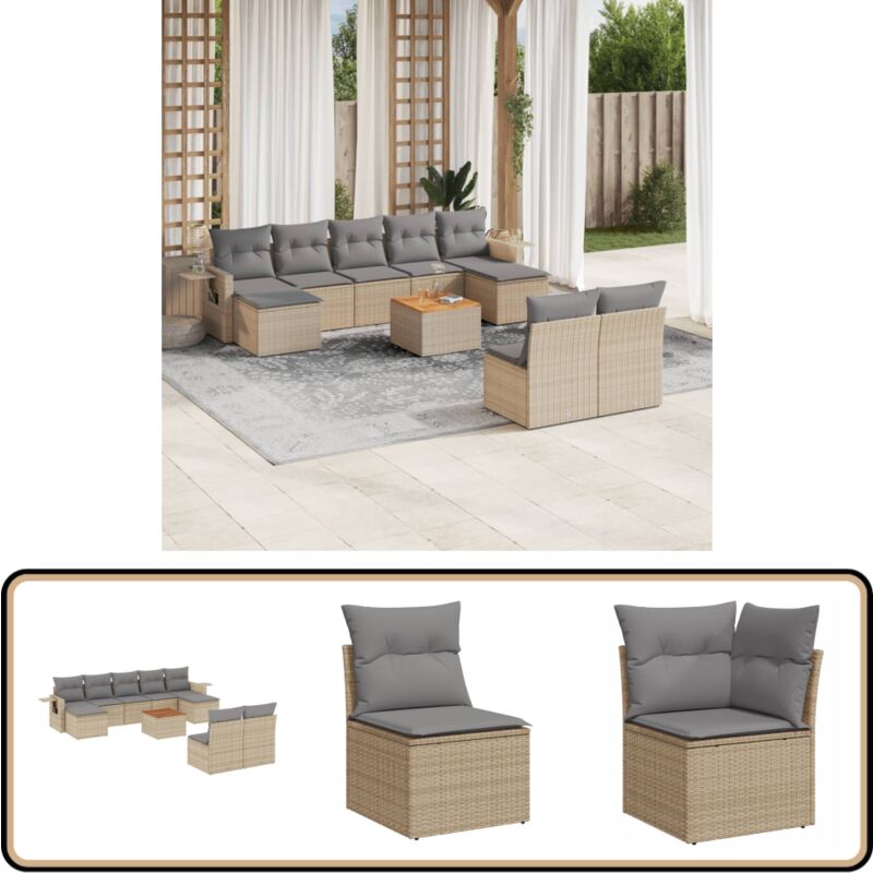 Salon de jardin avec coussins 10 pcs beige résine tressée - Canapé Jardin - Set Salon Extérieur - Mobilier Jardin - Résine Tressée - Rotin Synthétique