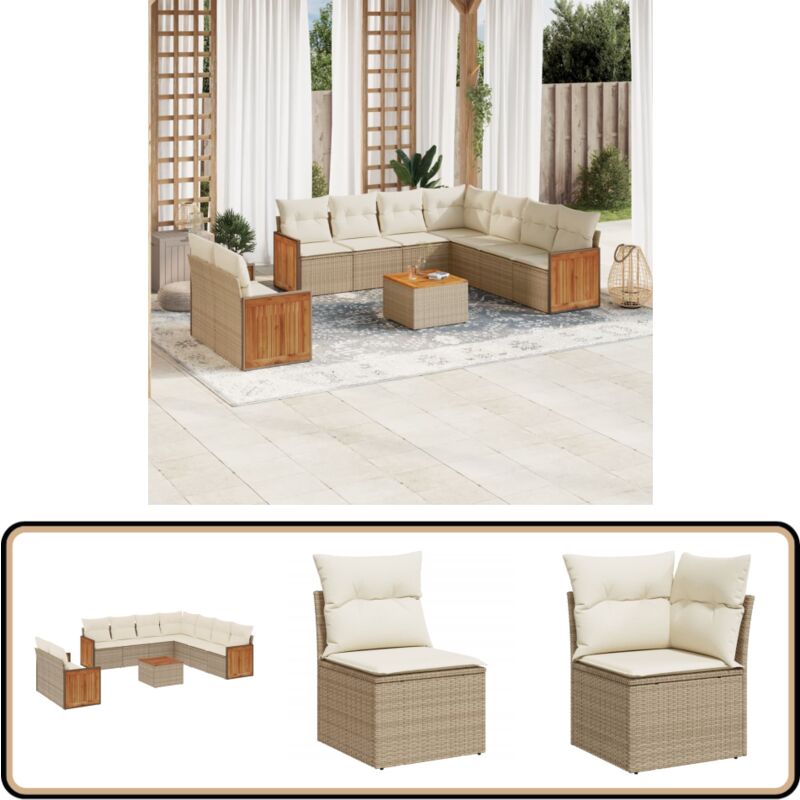 Salon de jardin avec coussins 10 pcs beige résine tressée - Ensemble Salon Jardin - Meuble Extérieur - Salon De Jardin - Mobilier De Jardin - Chaise