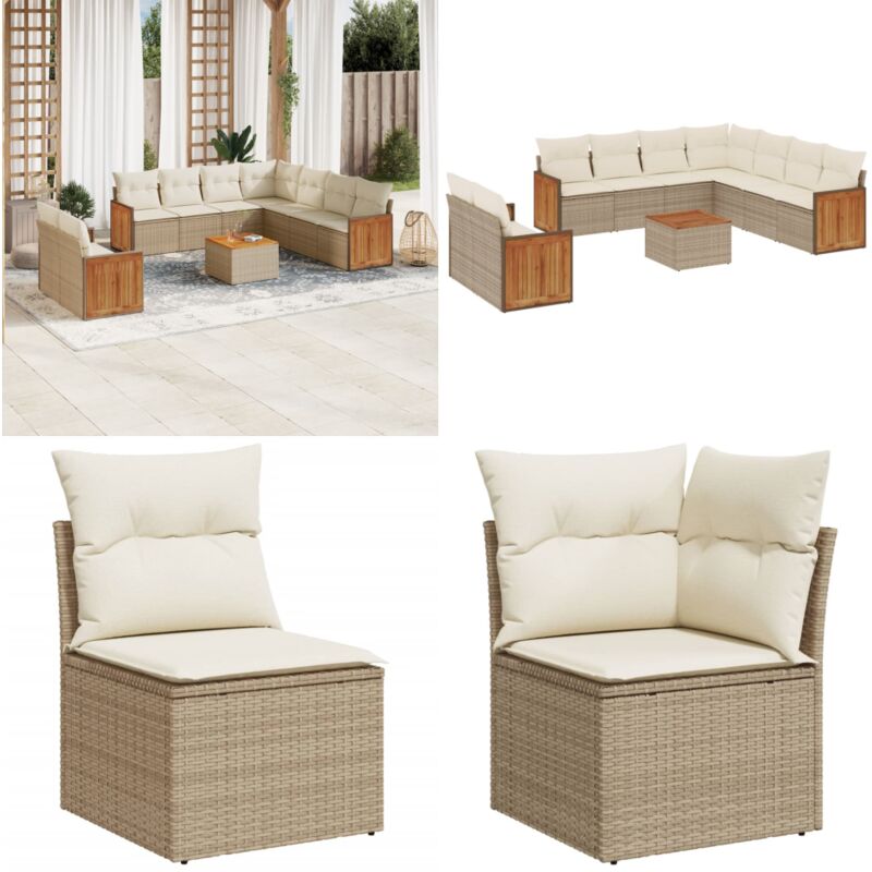 Salon de jardin avec coussins 10 pcs beige résine tressée - Ensemble Salon Jardin - Meuble Extérieur - Salon De Jardin - Mobilier De Jardin - Chaise