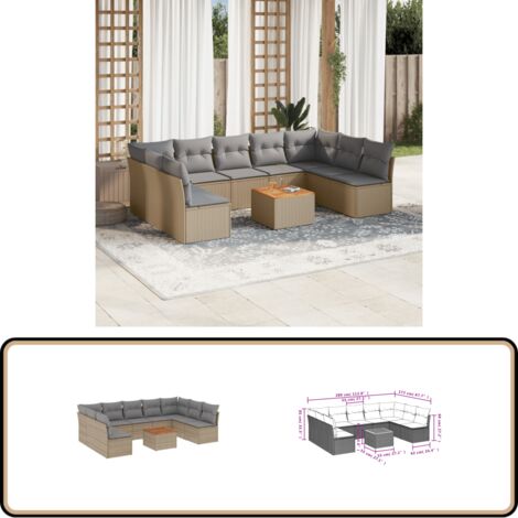 Salon de jardin avec coussins 10 pcs beige résine tressée - Salon De Jardin - Mobilier Extérieur - Salon D'extérieur - Set De Salon - Chaise Longue