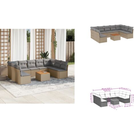 Salon de jardin avec coussins 10 pcs beige résine tressée - Salon De Jardin - Mobilier Extérieur - Salon D'extérieur - Set De Salon - Chaise Longue