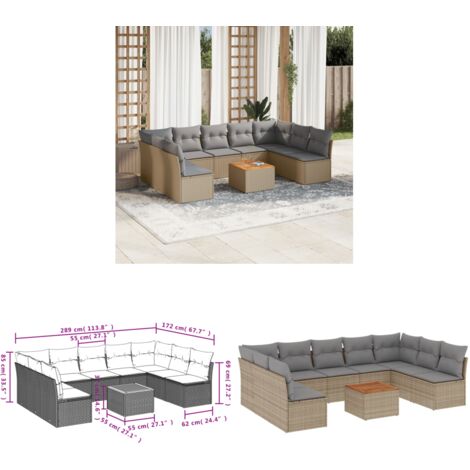Salon de jardin avec coussins 10 pcs beige résine tressée - Salon De Jardin - Mobilier Extérieur - Salon D'extérieur - Set De Salon - Chaise Longue - Home & Living