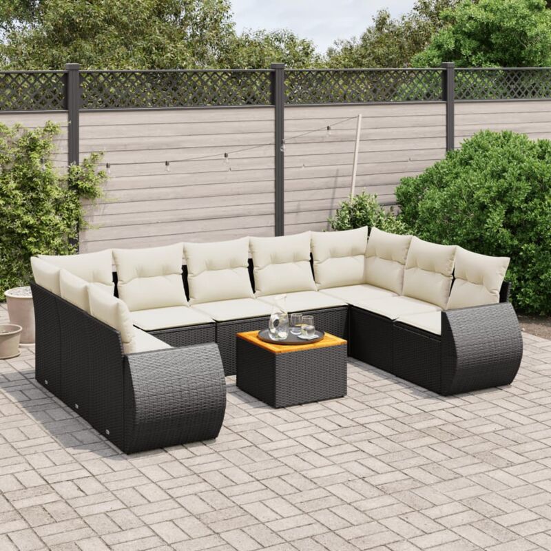 Vidaxl - Salon de jardin 10 pcs avec coussins noir résine tressée