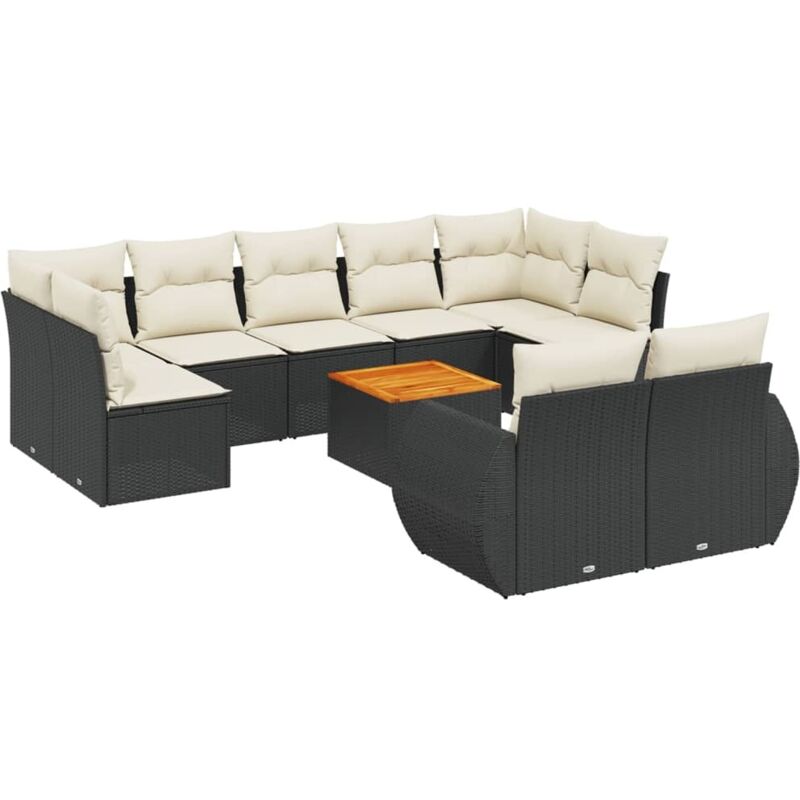 Vidaxl - Salon de jardin 10 pcs avec coussins noir résine tressée