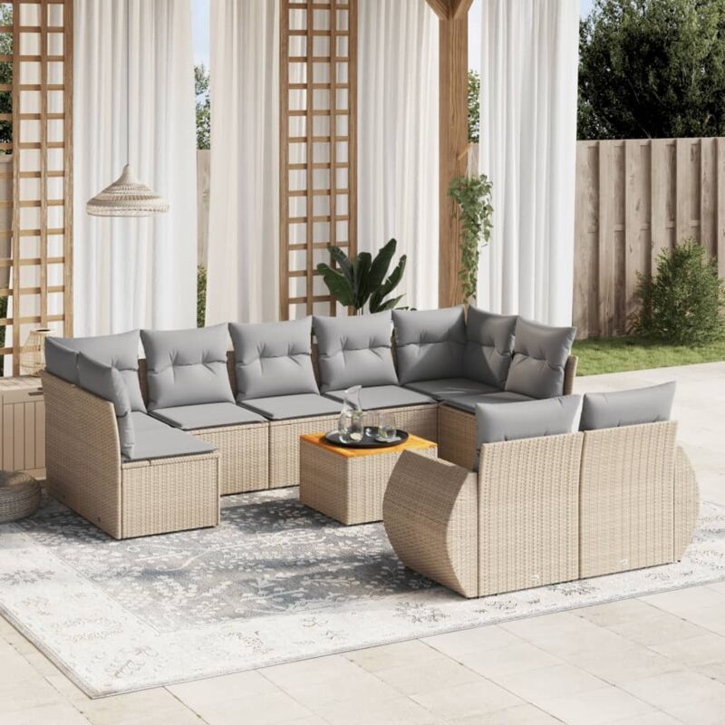Vidaxl - Salon de jardin avec coussins 10 pcs beige résine tressée