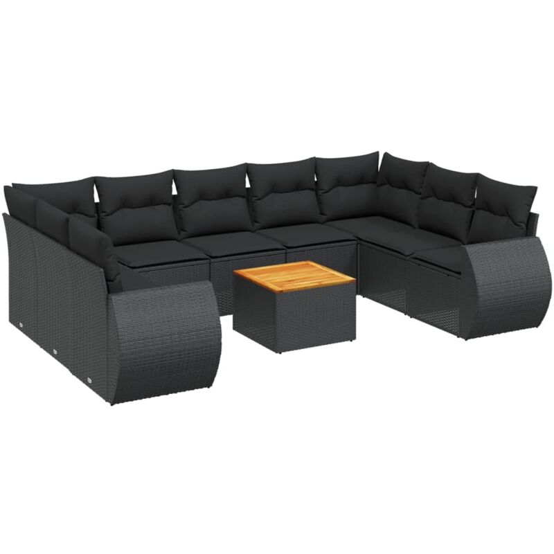 Vidaxl - Salon de jardin 10 pcs avec coussins noir résine tressée
