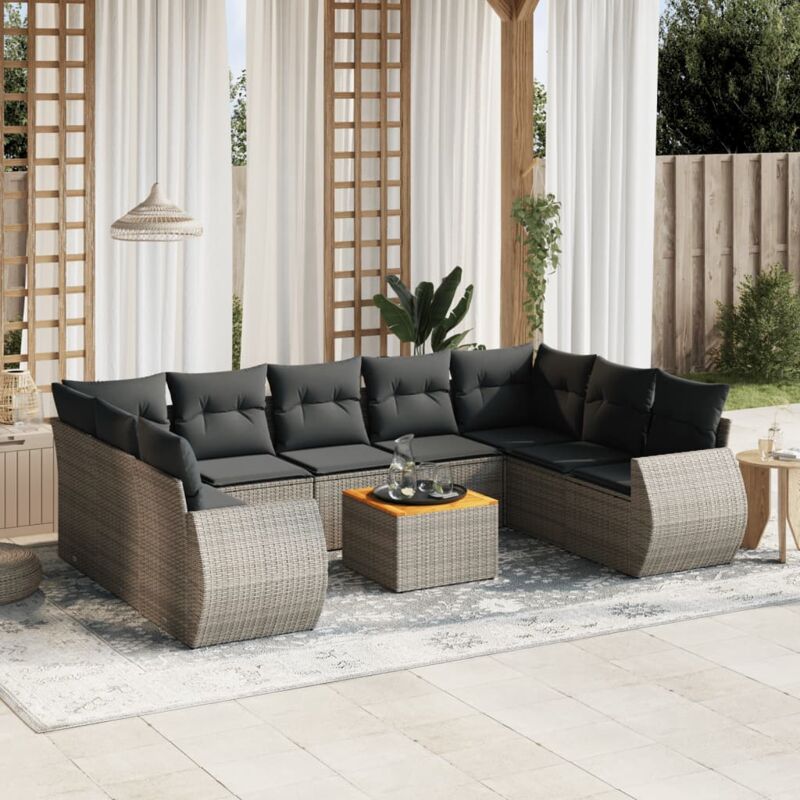 Vidaxl - Salon de jardin avec coussins 10 pcs gris résine tressée