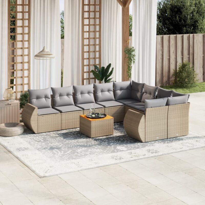 Vidaxl - Salon de jardin avec coussins 10 pcs beige résine tressée