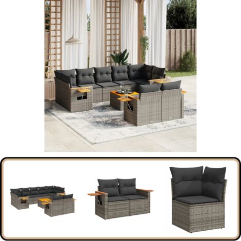 Salon de jardin avec coussins 10 pcs gris résine tressée - Ensemble Salon De Jardin - Meuble Extérieur - Résine Tressée - Rotin Synthétique - Fauteuil Jardin
