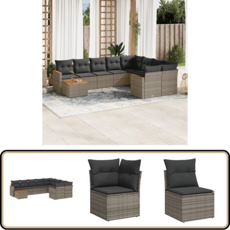 Salon de jardin avec coussins 10 pcs gris résine tressée - Ensemble Salon De Jardin - Mobilier De Jardin - Canapé Extérieur - Set De Salon - Chaise Longue
