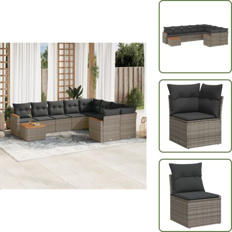 Salon de jardin avec coussins 10 pcs gris résine tressée - Ensemble Salon De Jardin - Mobilier De Jardin - Canapé Extérieur - Set De Salon - Chaise Longue