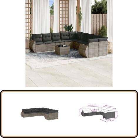 Salon de jardin avec coussins 10 pcs gris résine tressée - Ensemble Salon De Jardin - Mobilier De Jardin - Canapé Extérieur - Set Salon - Chaise Longue