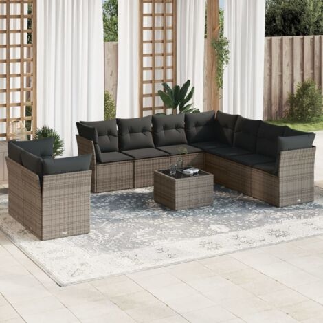 Salon de jardin avec coussins 10 pcs gris résine tressée vidaXL
