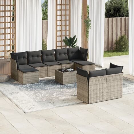 Salon de jardin avec coussins 10 pcs gris résine tressée vidaXL