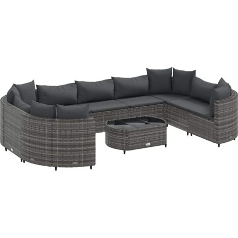 Salon de jardin avec coussins 10 pcs gris résine tressée vidaXL