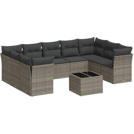 Salon de jardin avec coussins 10 pcs gris résine tressée vidaXL