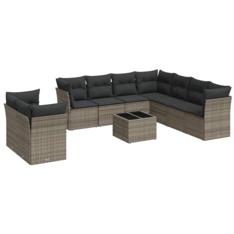 Salon de jardin avec coussins 10 pcs gris résine tressée vidaXL