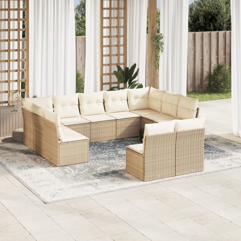Vidaxl - Salon de jardin 11 pcs avec coussins beige résine tressée