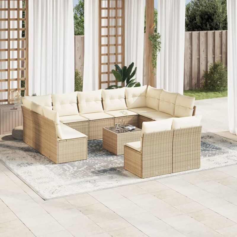 Salon de jardin avec coussins 12 pcs beige résine tressée Vidaxl
