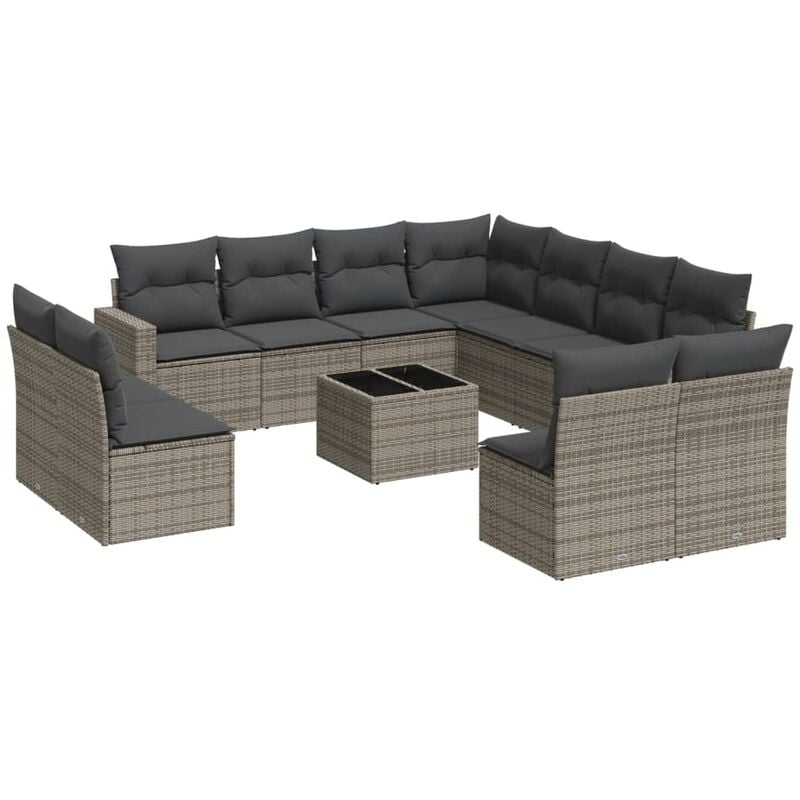 Salon de jardin avec coussins 12 pcs gris résine tressée Vidaxl