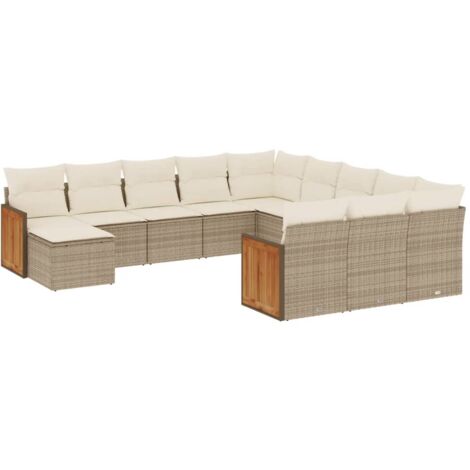 Salon de jardin avec coussins 12 pcs beige résine tressée