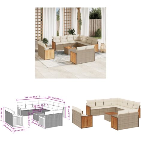 Salon de jardin avec coussins 12 pcs beige résine tressée - Ensemble Salon De Jardin - Meuble Extérieur - Jardin Design - Mobilier De Jardin - Chaise Longue - Home & Living