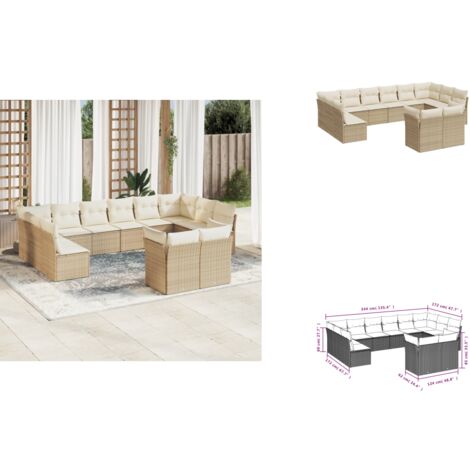 Salon de jardin avec coussins 12 pcs beige résine tressée - Salon De Jardin - Canapé Extérieur - Meuble De Jardin - Ensemble Salon De Jardin - Mobilier De Jardin
