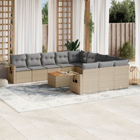 Salon de jardin avec coussins 12 pcs beige résine tressée vidaXL