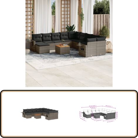 Salon de jardin avec coussins 12 pcs gris résine tressée - Ensemble Salon De Jardin - Meubles De Jardin - Salon Extérieur - Set De Jardin - Chaise Lounge