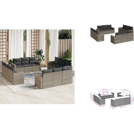 Salon de jardin avec coussins 12 pcs gris résine tressée - Salon De Jardin - Canapé Extérieur - Meuble De Jardin - Set Salon De Jardin - Résine Tressée