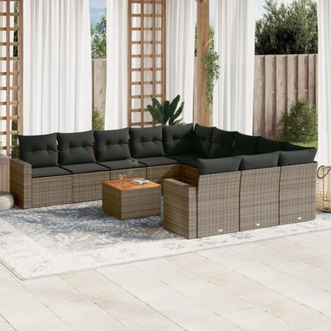 Salon de jardin avec coussins 12 pcs gris résine tressée vidaXL