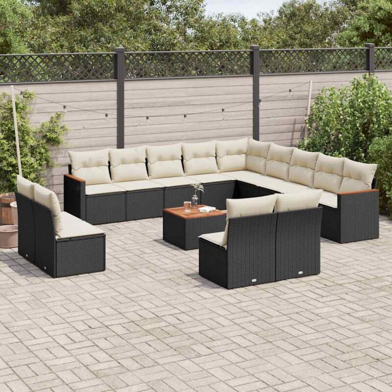 Salon de jardin avec coussins 14 pcs noir résine tressée Vidaxl