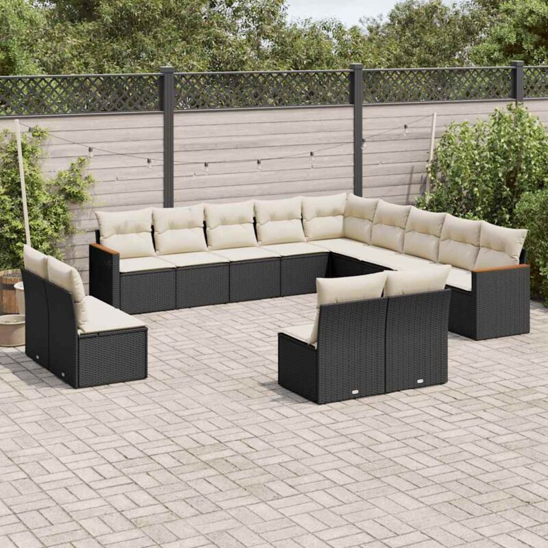 Salon de jardin avec coussins 13 pcs noir résine tressée Vidaxl